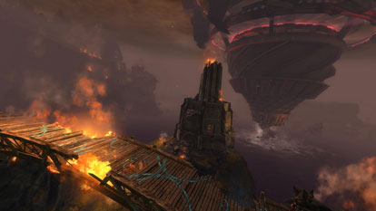 Scarlet’s troops are attacking from airships over Lion’s Arch.